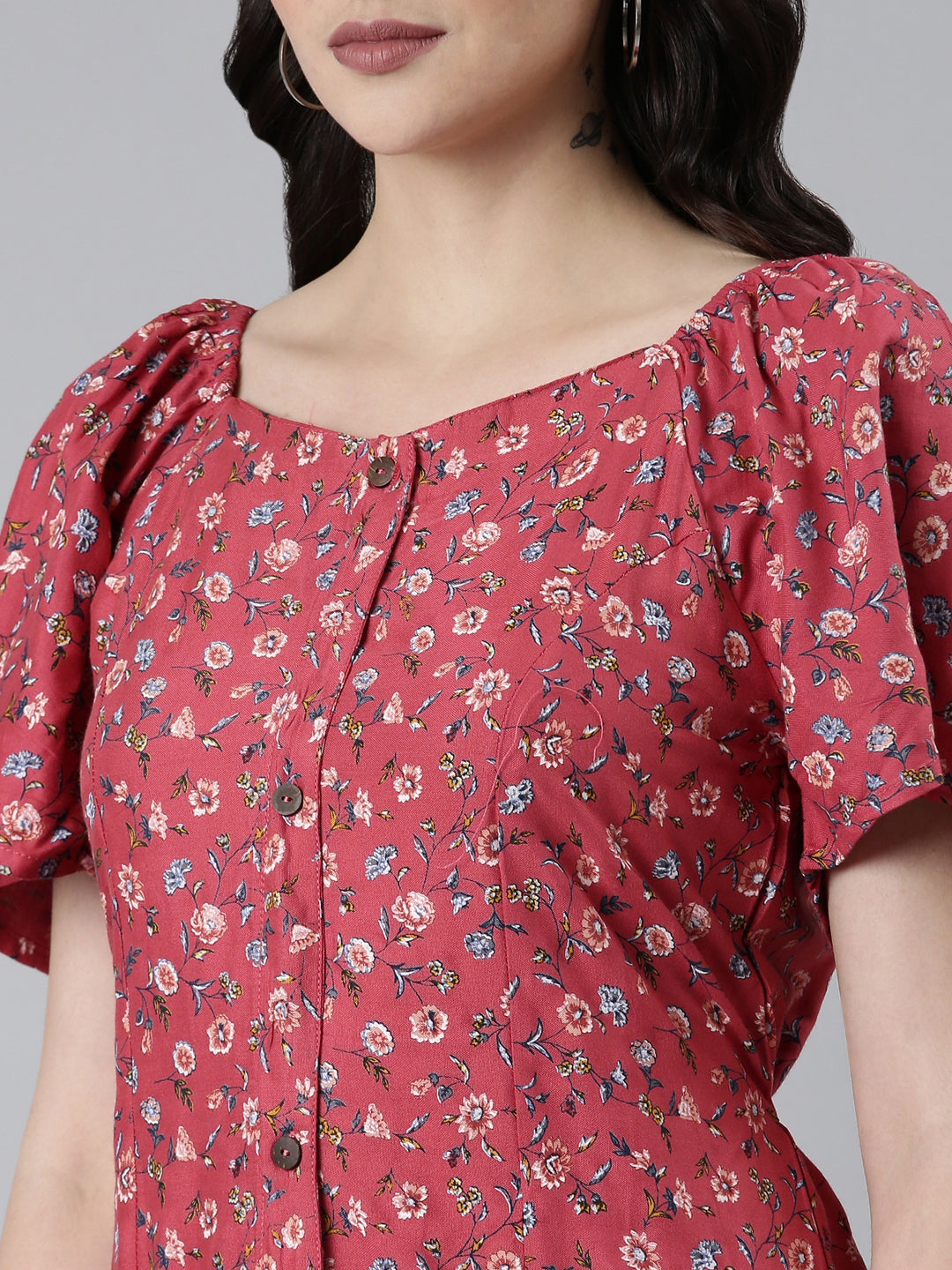 Women's Pink Floral Fit and Flare Dress