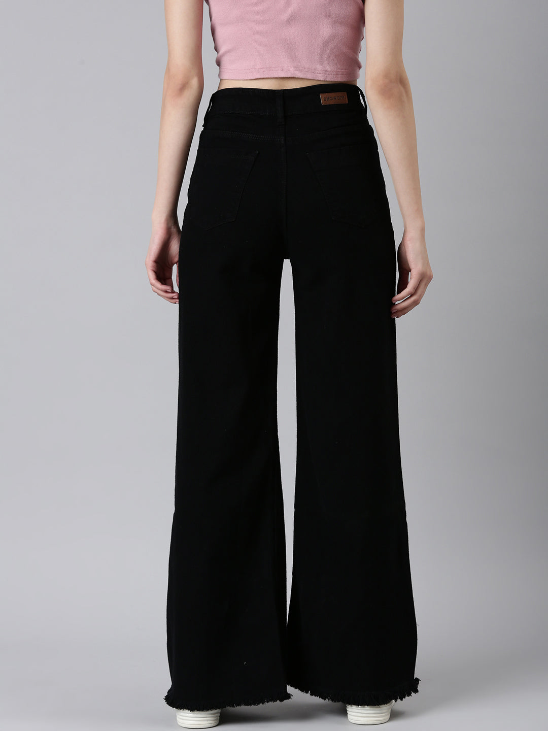Women's Black Solid Wide Leg Denim Jeans